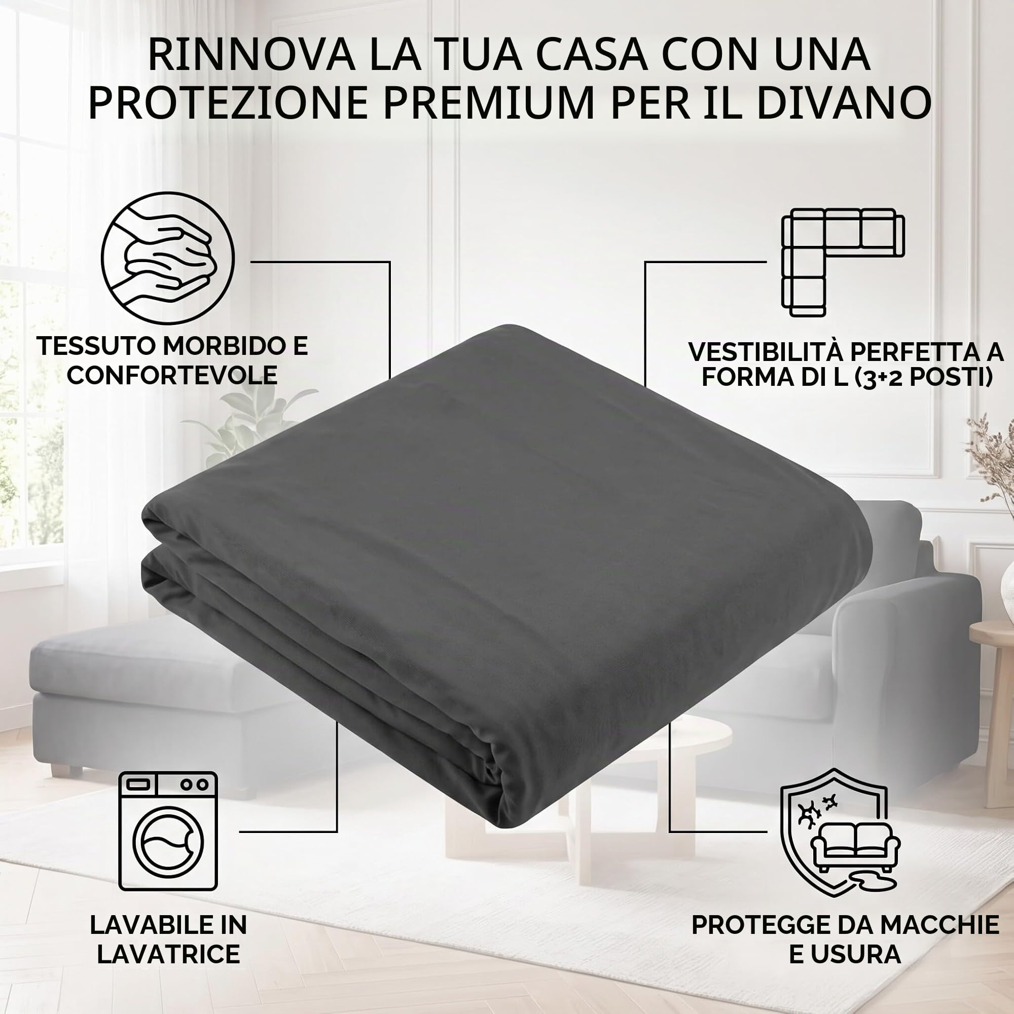Ejoyous Copridivano elasticizzato a forma di L, Copridivano con Penisola Elasticizzato in poliestere 3 + 2 Seat Copridivano Angolare Antigraffio Universale (grigio)