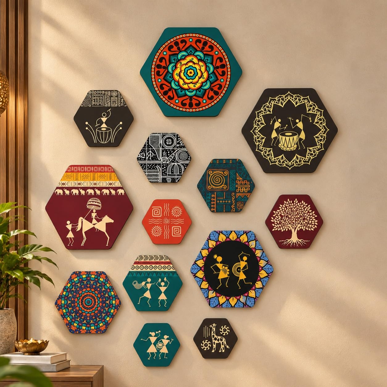 Artvibes Mandala Pattern Hexagon Shape MDF Wooden Wall Decor -2 Artvibes Mandala Pattern Hexagon Shape MDF Wooden Wall Decor -2