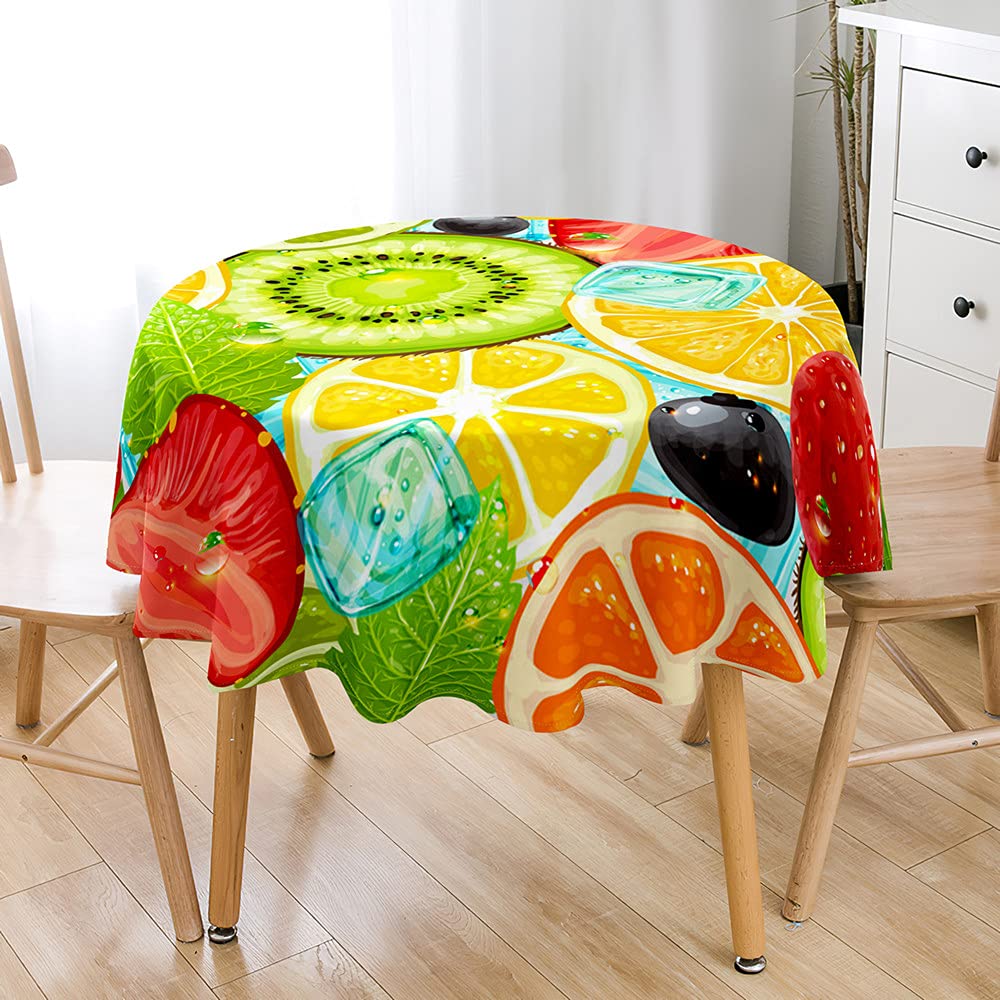 Nappe ronde imperméable et résistante aux taches motif fruits 3D