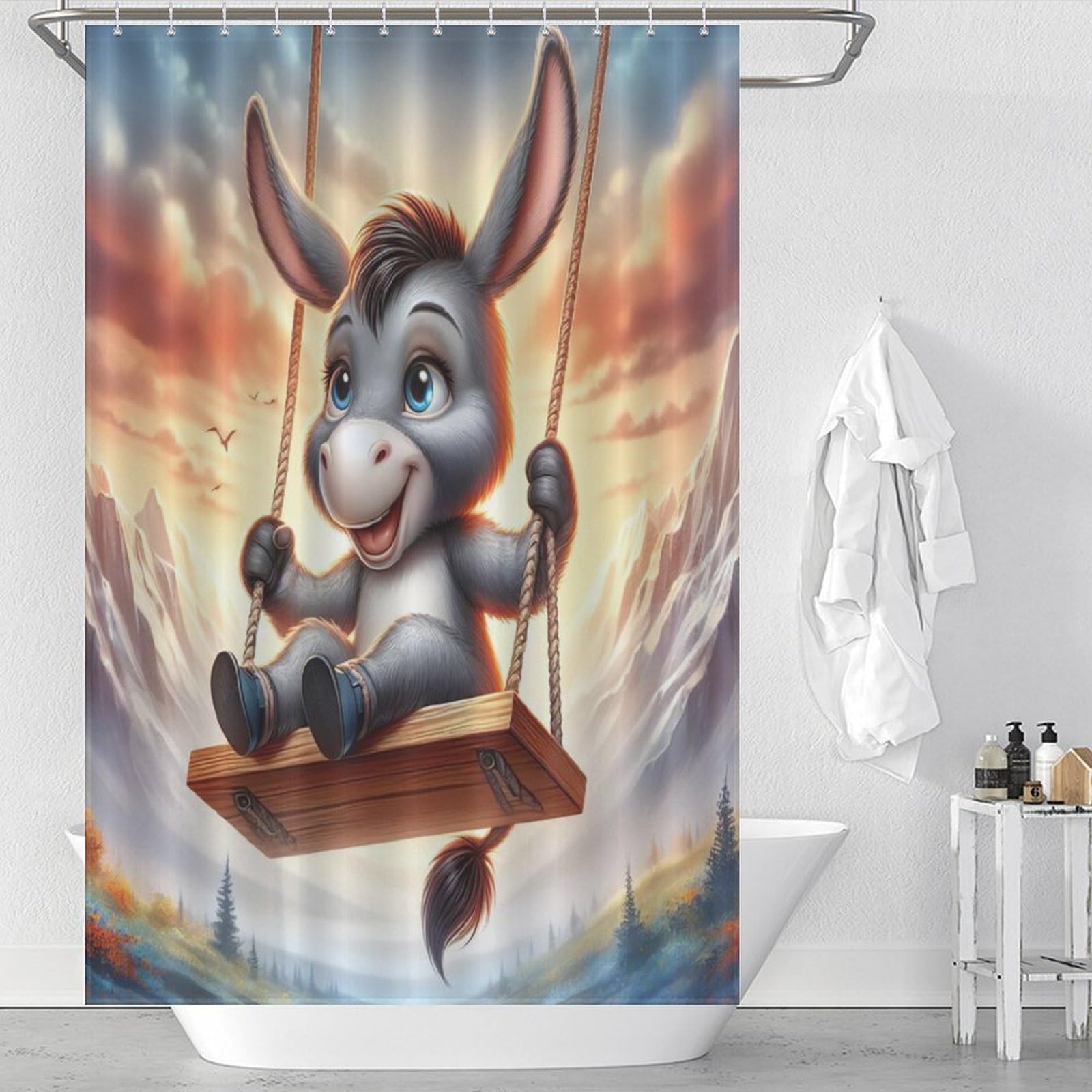 Rideau de bain âne mignon pour une salle de bain familiale
