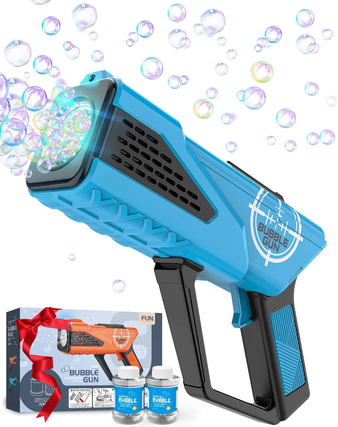 Rechargeable Bubble Gun - Bubble Machine for Kids - Bubbles Blaster with 10-Hole Wands & LED Light - Easter Basket Stuffers, Boys Gifts Toys for Ages 3+ Year Old, Outdoor/Birthday/Party Use