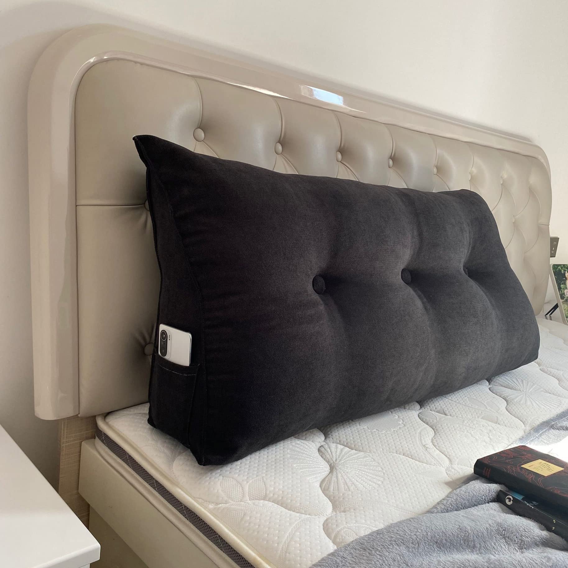 AIDLGPPCP Headboard Pillow (39X20X8 Black ) Triangular Headboard Wedge Bed Rest Reading Pillow Backrest Positioning Support Bolster Cushion with Removable Cover
