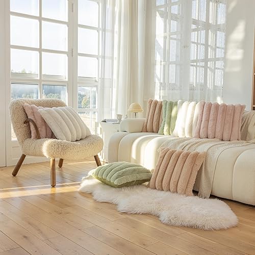 Miniatura 7 de SONAICHTE Juego de 2 fundas de almohada de piel sintética para almohada de cama de 18 x 18 pulgadas, juego de 2 fundas de almohada rosadas,