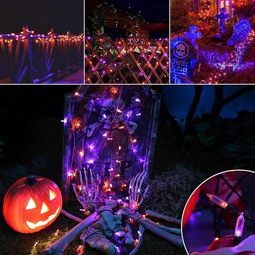 Miniatura 6 de LYHOPE Luces de Halloween naranjas y moradas para interiores, 33 pies, 100 luces LED de Halloween con 8 modos, temporizador, guirnalda de luces