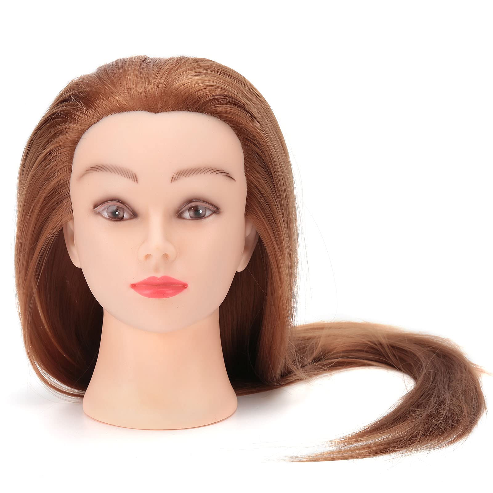 Cabeza de Maniquí de Peluquería, Cabello Castaño, Fibra Sintética, Cabeza de Entrenamiento de Cosmetología