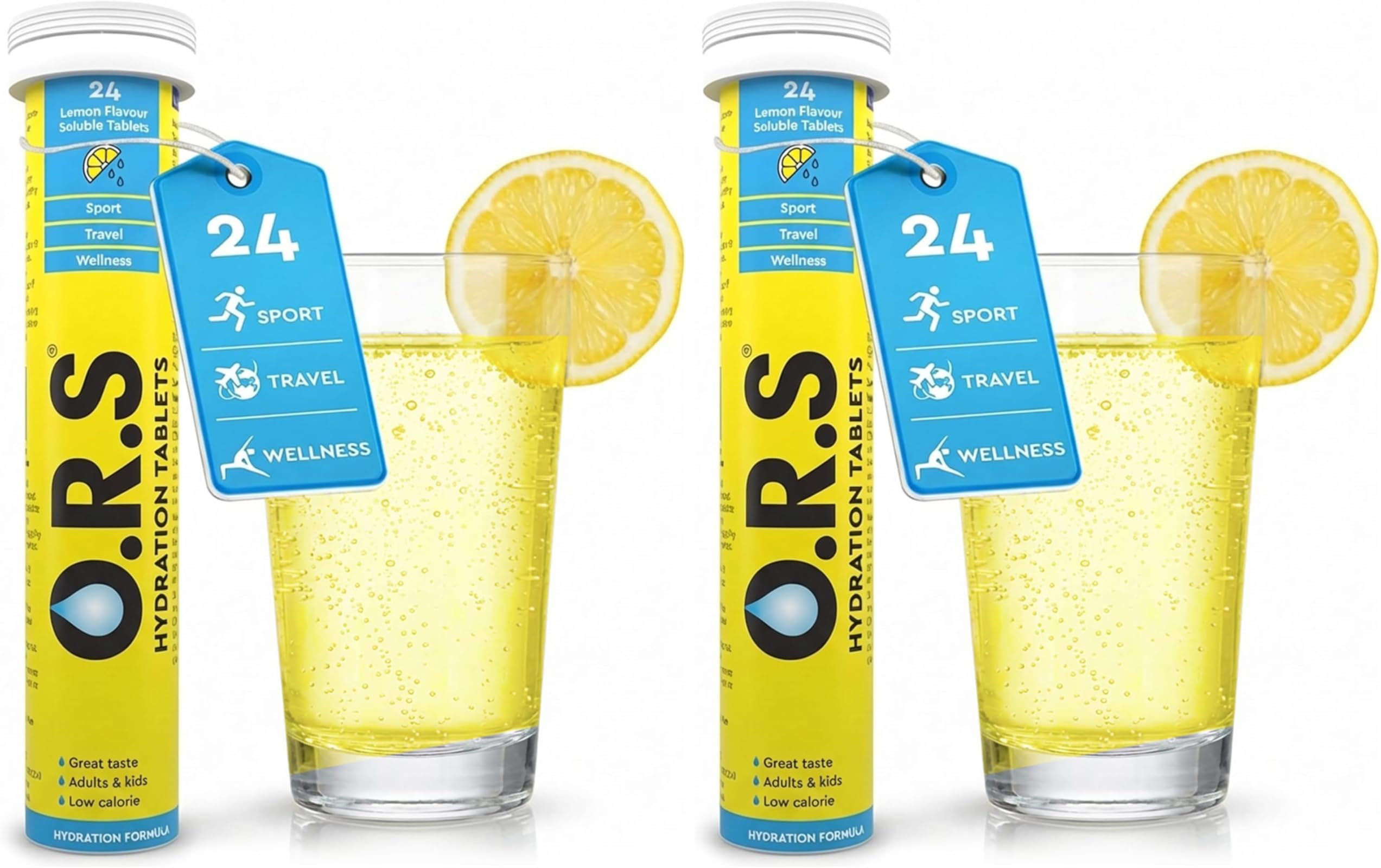 O.R.S Hydration Tablets with Electrolytes, Vegan, Gluten and Lactose Free Formula โ Soluble Sports Hydration Tablets with Natural Lemon Flavour, 24 Tablets (Pack of 2)