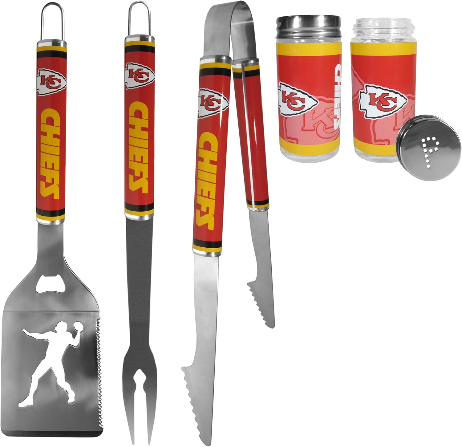 Siskiyou NFL Kansas City Chiefs 3 pc Steel Logo BBQ Tools w/Shakers, One Size, Team Colors