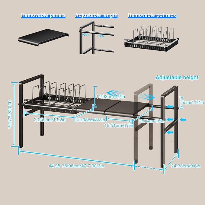 Organizador ajustable para ollas y sartenes bajo gabinete, 1 nivel miniatura 2