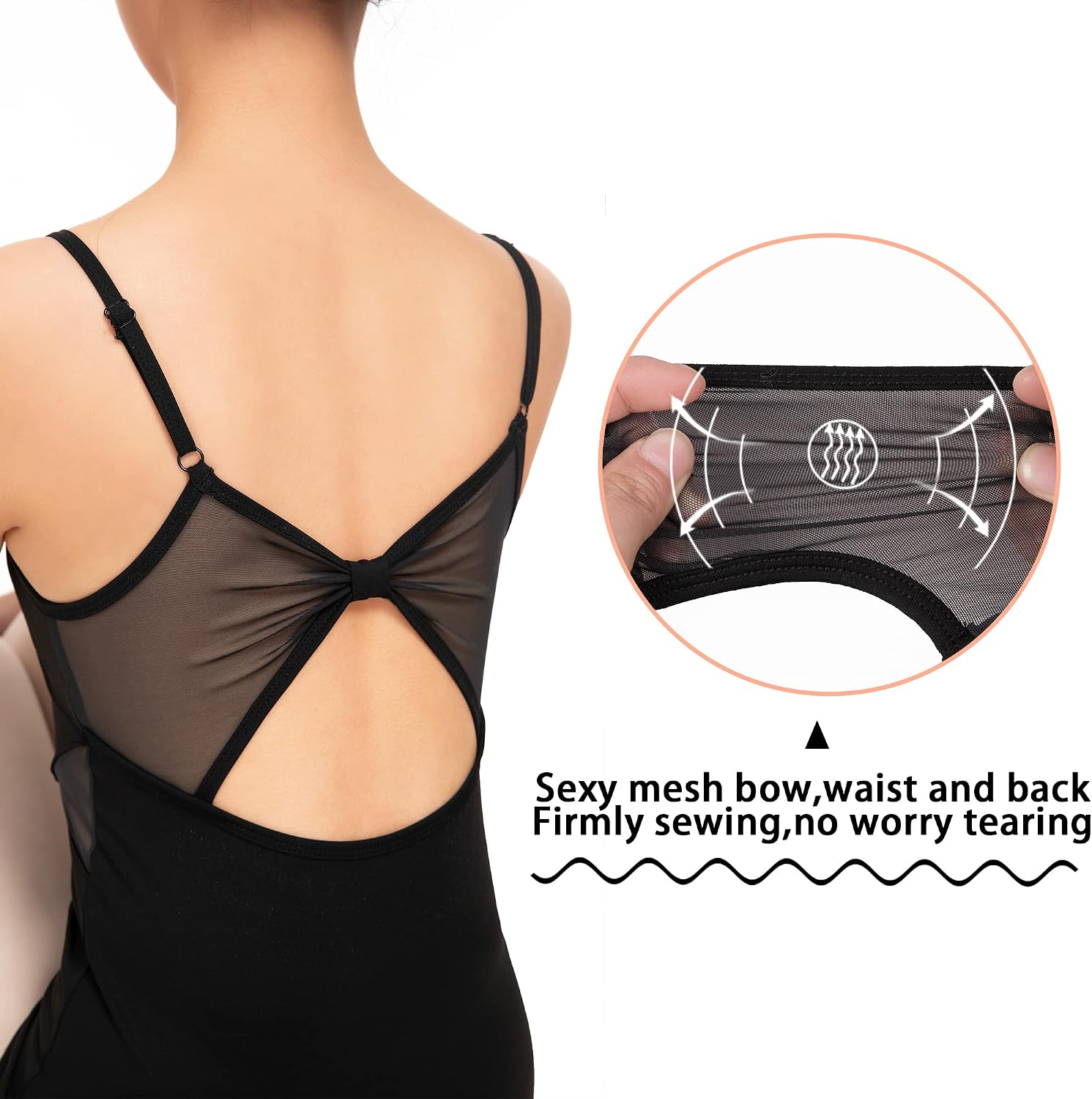 MOLLDAN Women Dance Camisole Leotards,Adjustable Straps,Front Breast Lining,Mesh Hollow Back