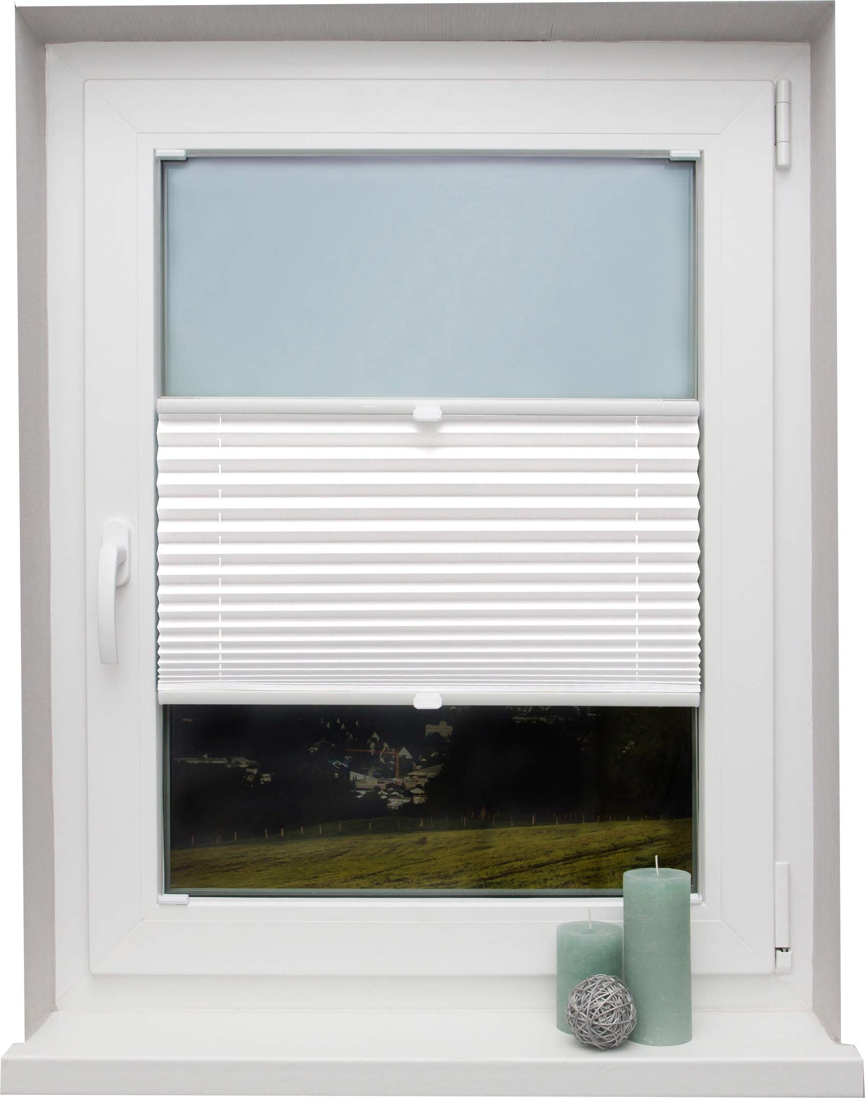 Plissee auf Maß für alle Fenster Montage Glasleiste Blickdicht mit Spannschuh Sonnenschutzrollo Weiß Breite: 81-90 cm, Höhe: 101-150 cm