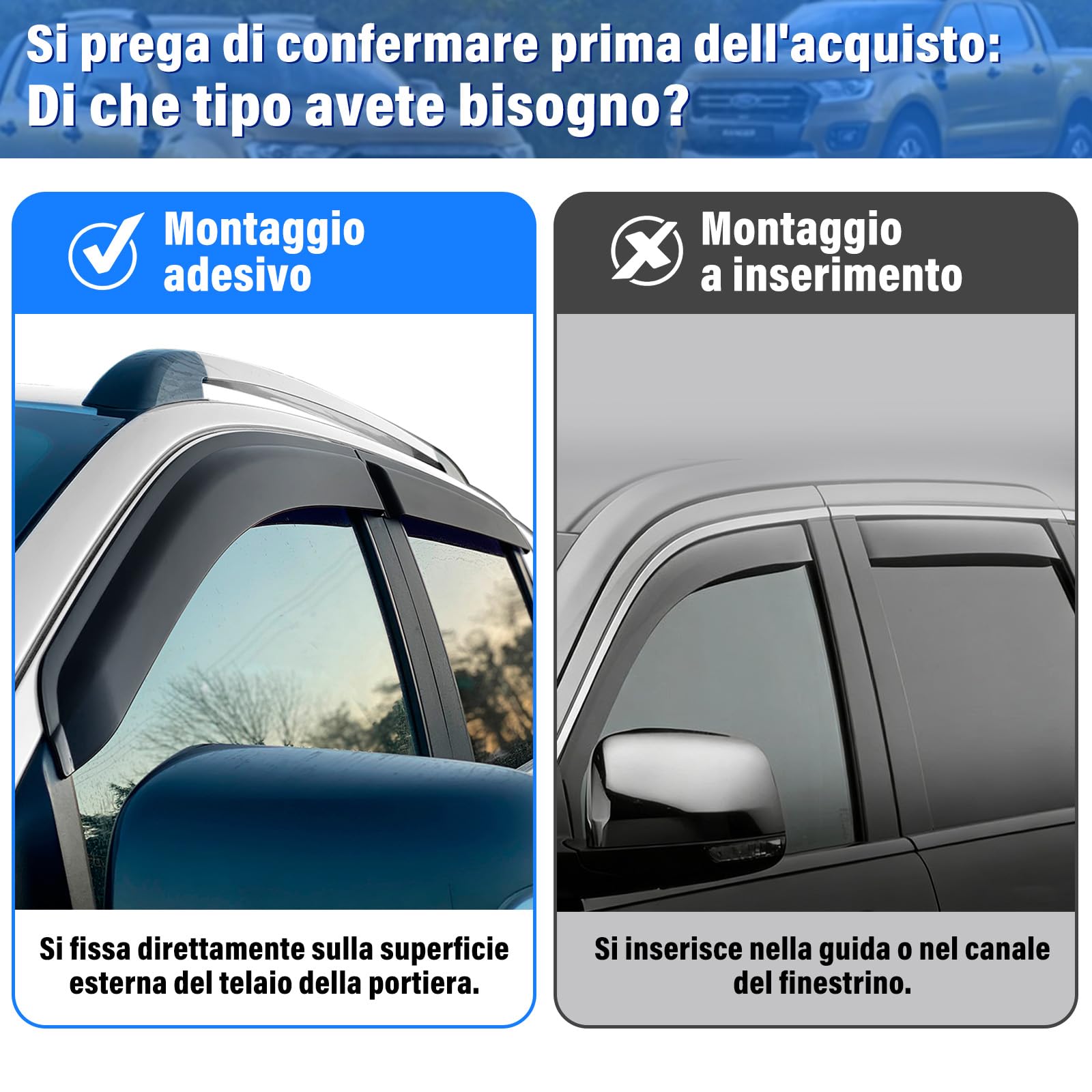 Deflettori d'aria Deflettori del vento per Ford Ranger 2012-2022 Wildtrak T6 T7 T8 Raptor XL XLT Tremor Limited Platinum MK2 MK3