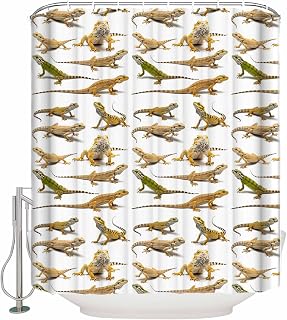 Lizards Bathroom Shower Curtains with Hooks, Animals Reptiles Texture Modern Style Waterproof Fabric Washable Shower Curtain for Home Hotel Bathtub Decor 36x72 Inch