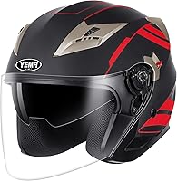 Vista 14 de YEMA Open Face Motorcycle Helmets, DOT Approved 3/4 Moped Helmet Dual Visor Quick Release Buckle, Helmets for Adults Motorcycle Men Women Helmets