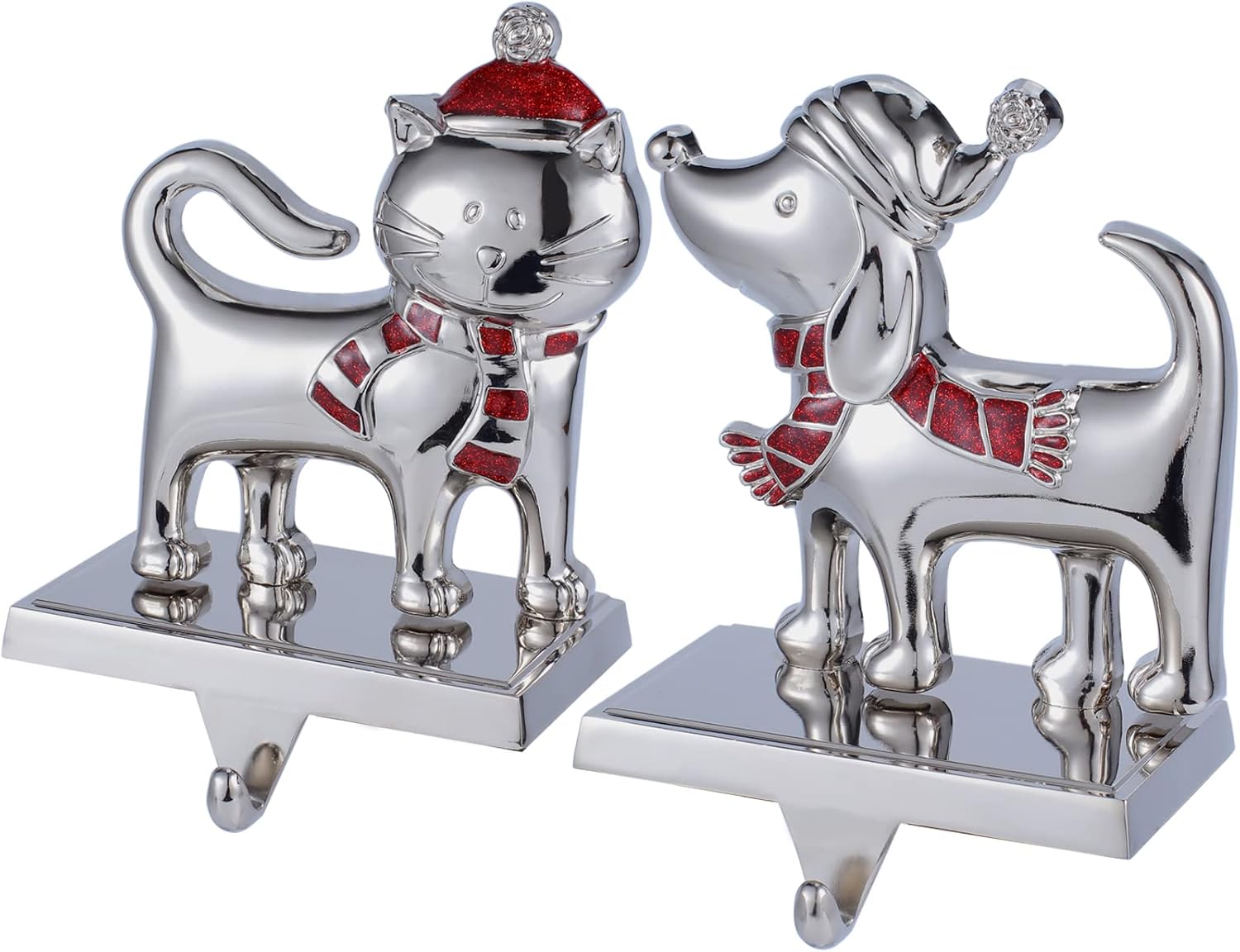 2 Pack Stocking Holders for Mantel, Silver Metal Christmas