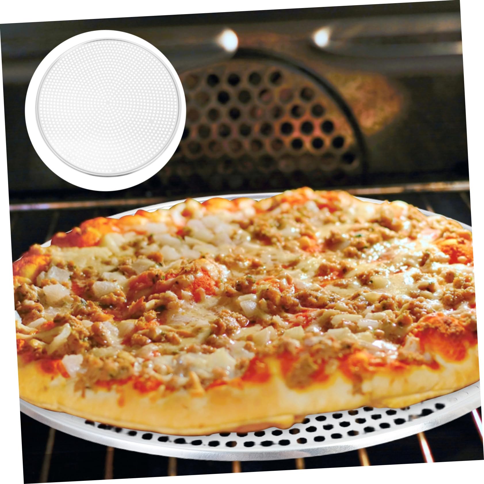 HOMSFOU Pizza Backblech mit Löchern Alu Backblech für Ofen Runde Pizzaplatte Multifunktions-backblech Backzubehör für Pizza Wiederverwendbare Backform Verschleißfeste Pizzabackform Leicht