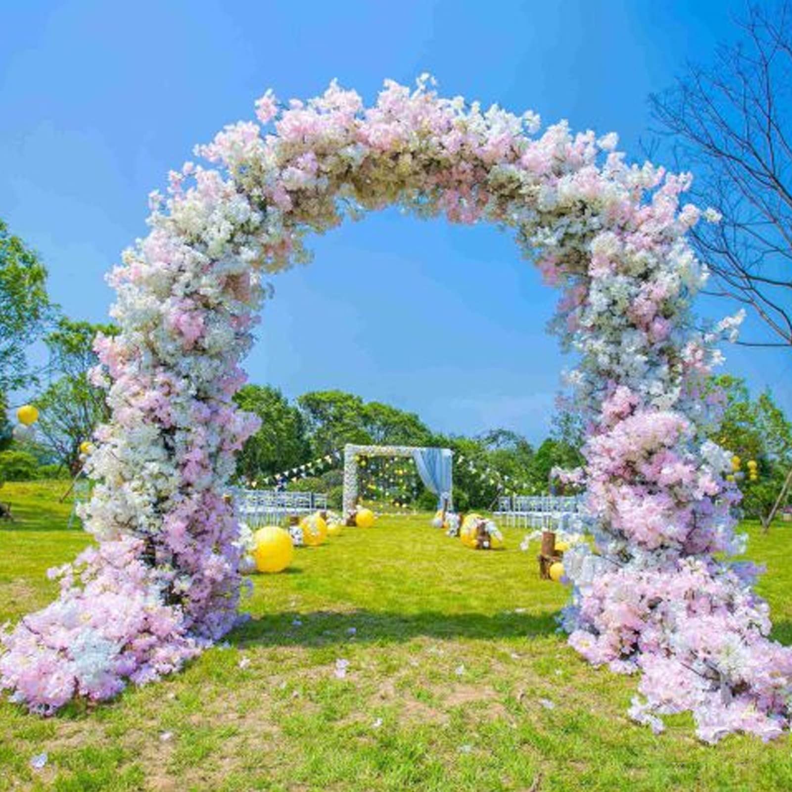 SDdPulse Arco da giardino in metallo, arco di rose staccate, sfondo per matrimoni, arco decorativo a palloncino, per varie piante rampicanti, cortile, patio, prato, riutilizzabile (bianco, 240 x 220 x