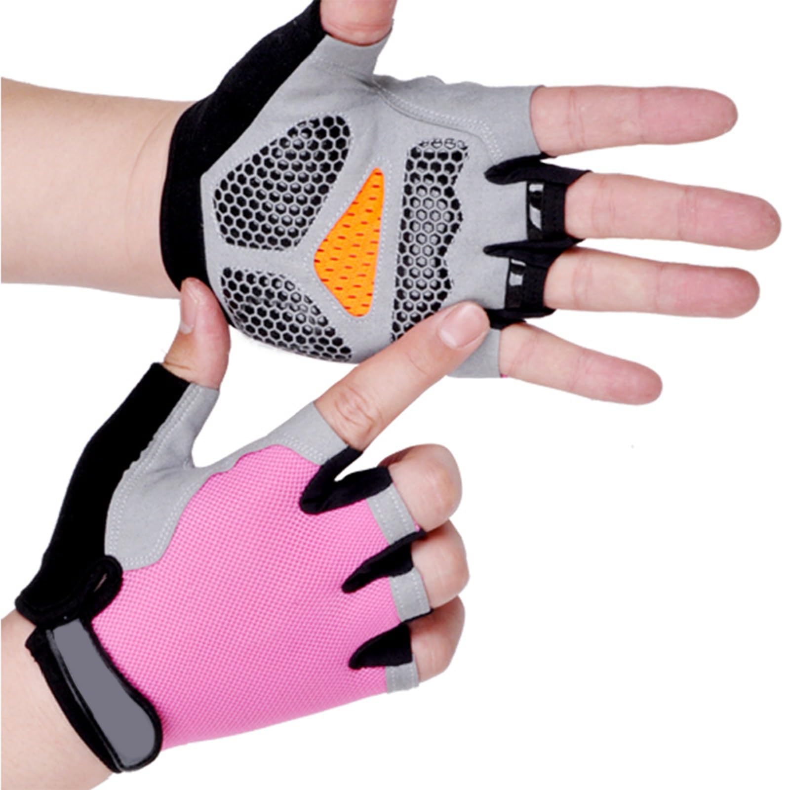 Czmycbg Unisex Rose Pink Half Finger Cycling Gloves For Men And Women, Shock Absorption And Breathability, Camping Fitness Gloves(,S)