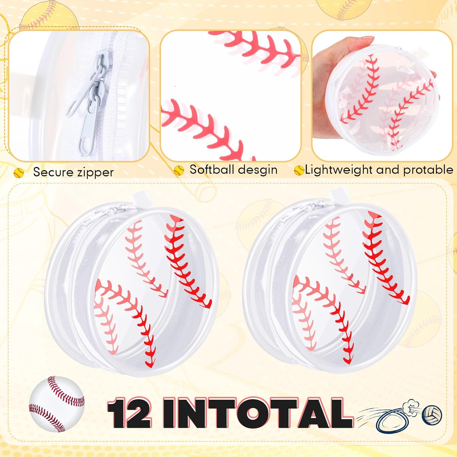 Baderke 48 Pcs Baseball Gifts for Team Party Favors Base-ball Goodie Bag Include 4" Mini Cosmetics Makeup Bag Hair Scrunchies Satin Ties Bracelet for Girl Woman Player Teams Gifts(Baseball, White)