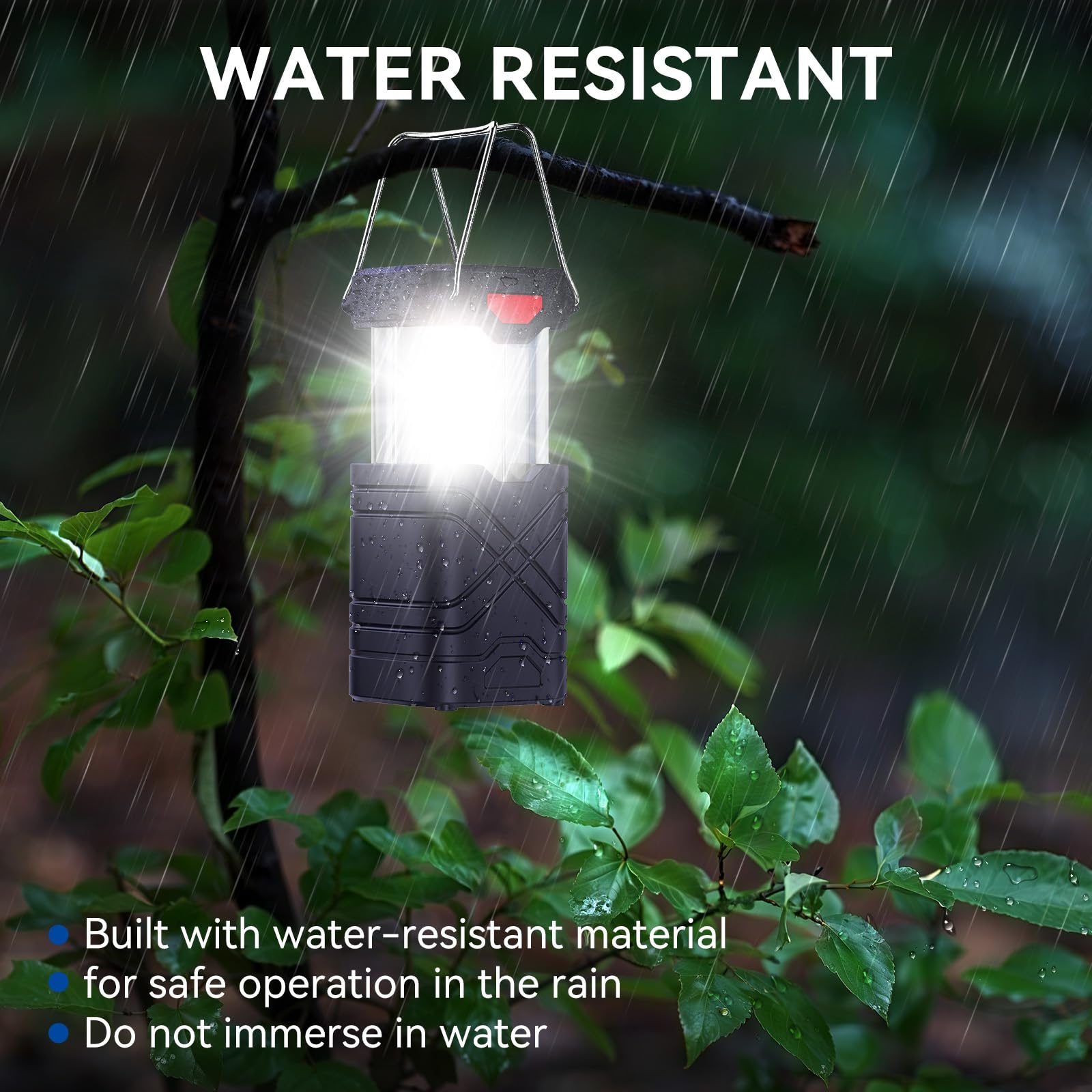 LETMY Confezione da 4 lanterne da campeggio, ricaricabili a LED, lanterne solari alimentate a batteria, con 3 vie alimentate e cavo USB per emergenze, interruzioni di corrente, blu navy