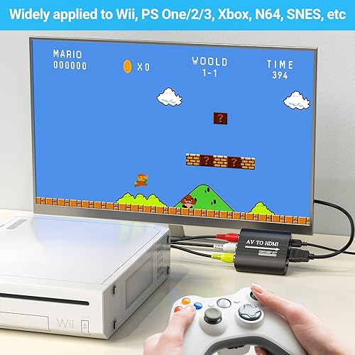 Miniatura 5 de GINGIN RCA a HDMI, convertidor AV a HDMI, convertidor compuesto a HDMI compatible con WII, PS One, PS2, PS3, STB, Xbox, VHS, VCR, DVD Blue-Ray, con