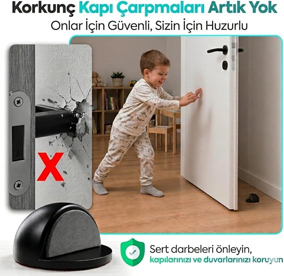 Kapı Stoperi ve Kapı Tutucu, Çarpma Önleyici Duvar Koruyucu, Ev ve Ofis için Kapı Arkası Tampon (2 Adet, Siyah)