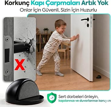 Kapı Stoperi ve Kapı Tutucu, Çarpma Önleyici Duvar Koruyucu, Ev ve Ofis için Kapı Arkası Tampon (2 Adet, Siyah)