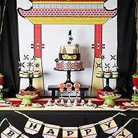 Vista 4 de Kit de decoración de 18 piezas Ninja Happy Birthday Cupcake Toppers - Kung Fu Ninja Dardos tema Samurai Decoración de fiesta de cumpleaños