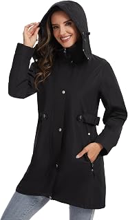 HALO RAIN Women's Long Rain Jacket Waterproof Lightweight Hooded Raincoat | Windbreaker jacket, Lightweight Trench Coat, Long Sleeve, Zip Pockets, Striped Lining, Outdoor, Travel, Hiking, Daily Wear