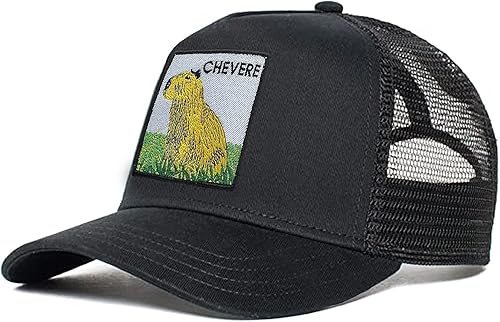 Gorra de camionero, sombrero de malla ajustable Snapback, gorra negra Capybara, gorra de béisbol de malla, sombrero bordado Capybara. Unisex