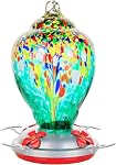 REZIPO Hummingbird Nourriture en verre soufflé à la main Nourrisseur d'oiseaux pour l'extérieur Patio Large 32 Ounces Capacité de nectar colibri avec crochets suspendus, corde, pinceau et carte de service