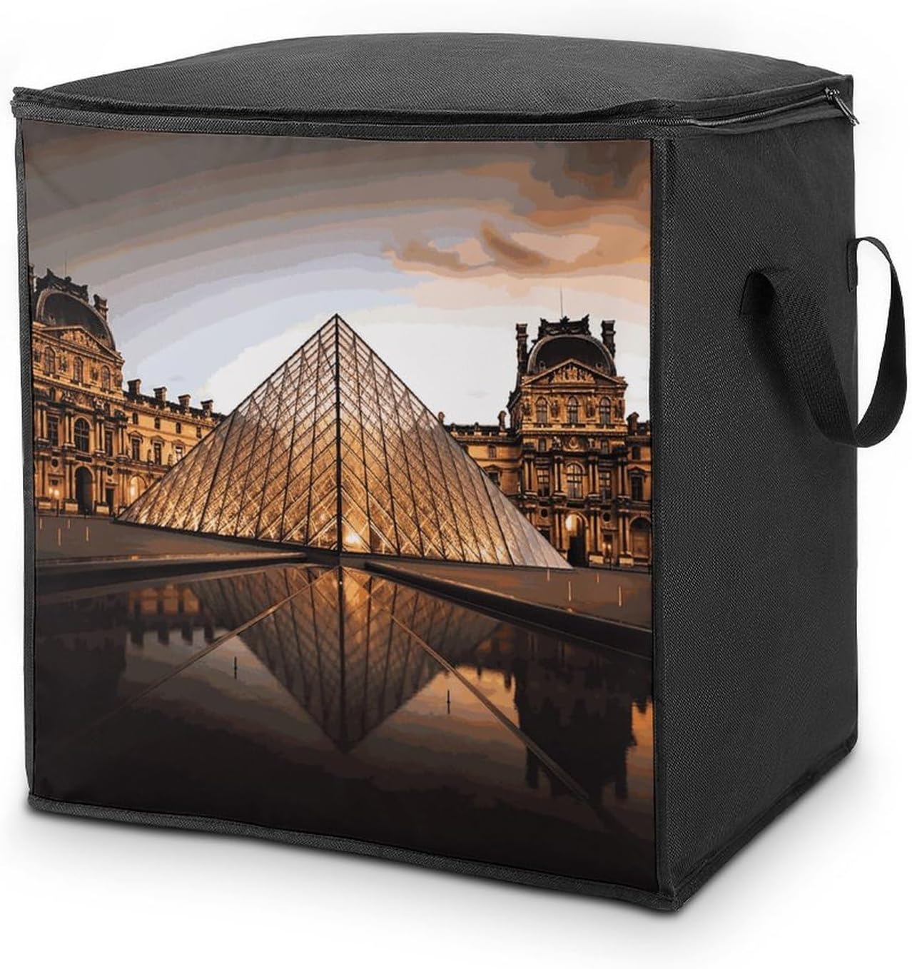 Louvre Museum in Paris Storage Bag with Zippers And Handle Extra Large Bedding Comforter Storage Bag Foldable Blanket Storage Bags Fabric Moving Bags for Closet Organizer (70L)