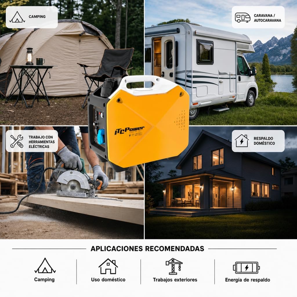 ITCPower Generador Eléctrico Inverter 1800W Silencioso para Uso Profesional y Doméstico - Generador Gasolina Eléctrico Portátil con Motor 4 Tiempos - Inverter Bajo Consumo y Energía Estable