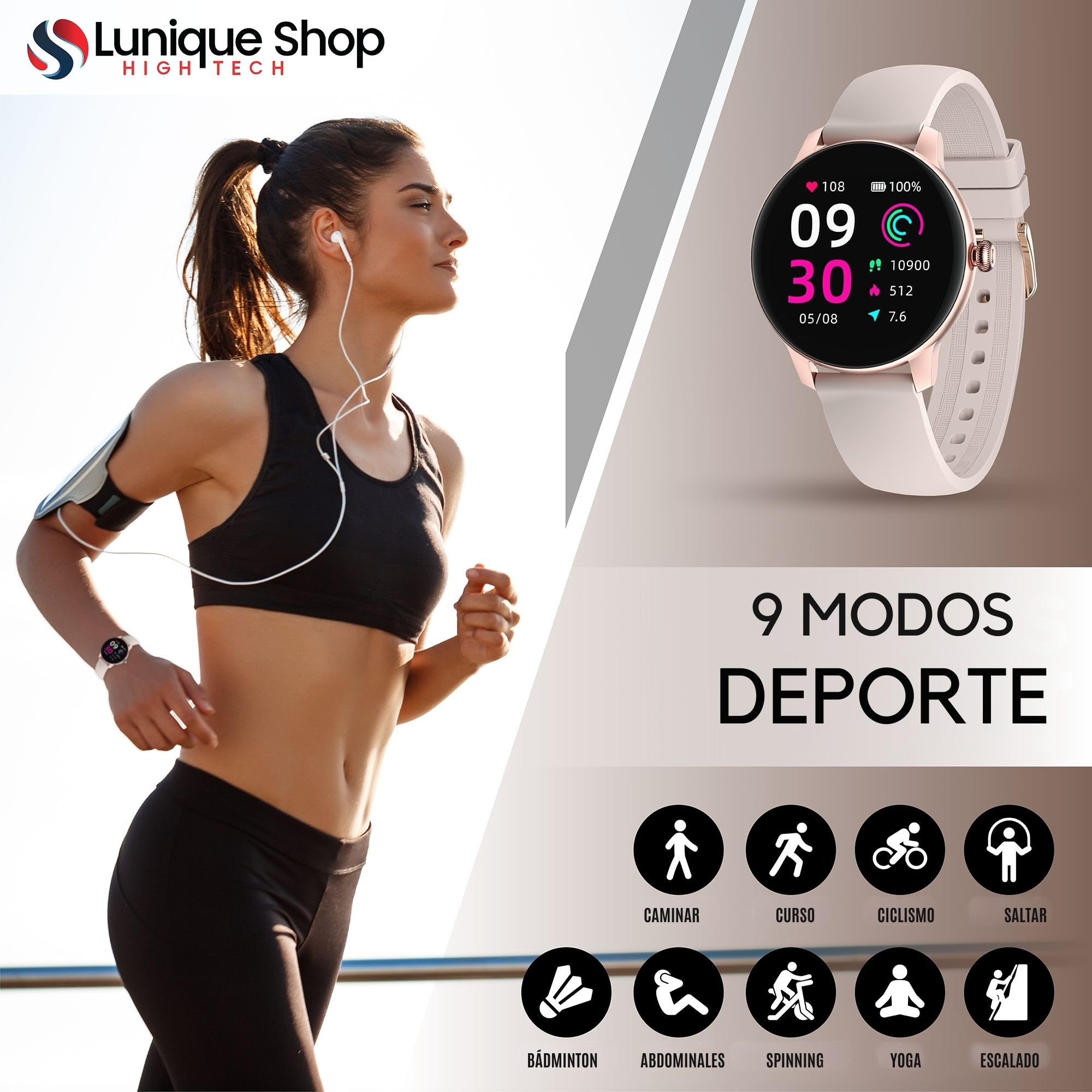 Smartwatch LSFIT Rosa, Reloj Inteligente Mujer, Monitor de Sueño, Seguimiento del Menstrual,Control de Musica,Oxígeno Sanguíneo Frecuencia Cardíaca, Pulsera Actividad, Android iOS