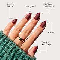 Vista 172 de Glamnetic Uñas a presión – Red Affair Uñas cortas de punta francesa con purpurina roja almendra con un acabado brillante 15 tamaños – Kit de 30