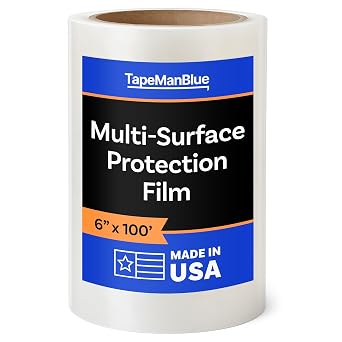TapeManBlue Multi-Surface Protection Film, 6 inch x 100 Roll, Removable Surface Protection Film for Plastic, Metal, Counters, Floors, and Appliances, Clear Self Adhesive Multi-Use Protective Tape