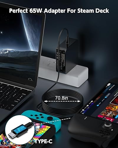 Miniatura 5 de Adaptador de corriente plegable PD de 65 W45 W, cargador rápido USB C para Steam DeckNintendo SwitchSteam Deck TV Dock