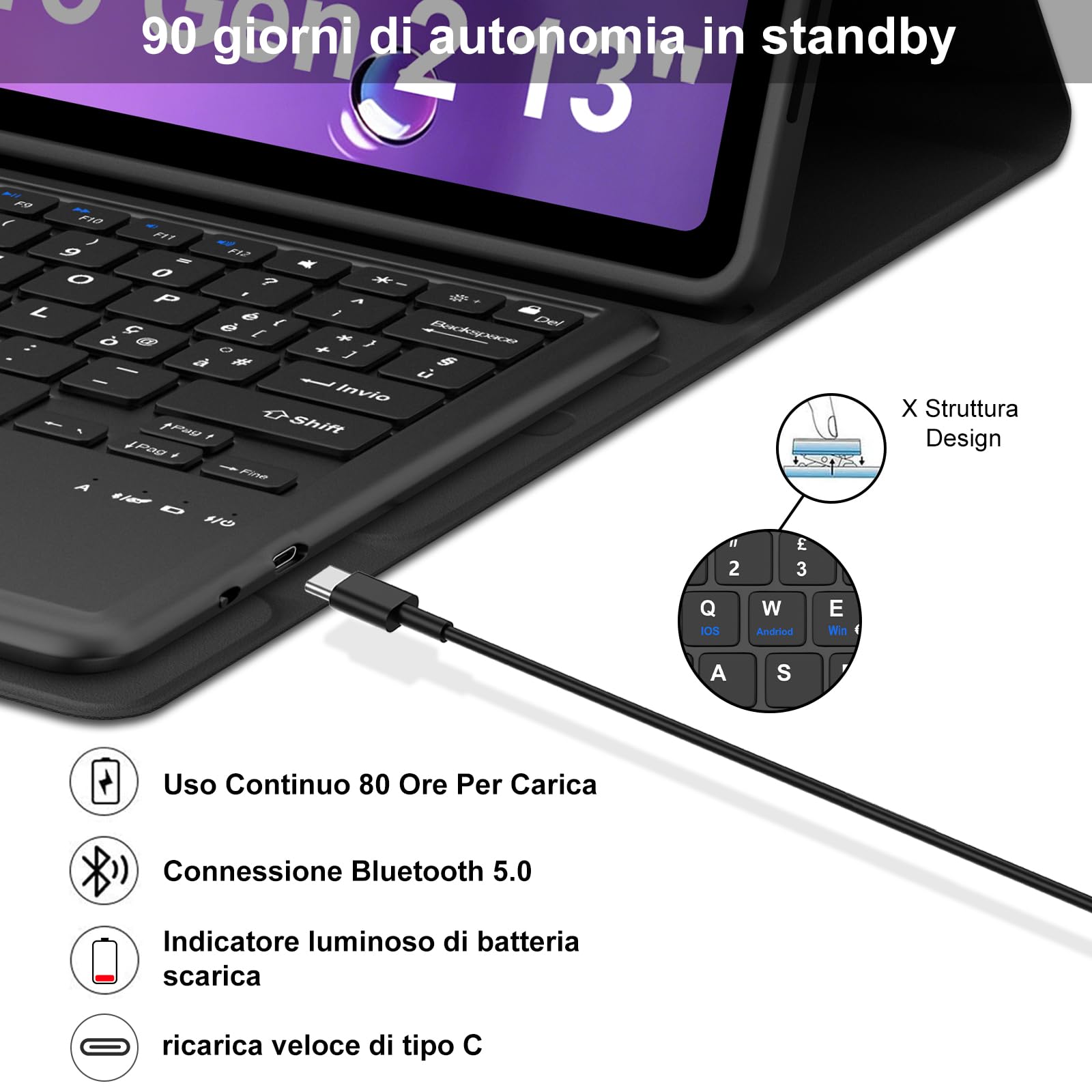 Cover Tastiera per Lenovo Idea Tab Pro Gen 2 13 Pollici 2026 con Touchpad | Custodia Tastiera Trackpad Italiano Bluetooth per Lenovo Idea Tab Pro Gen 2 13 Pollici 2026 TB390FU, Nero