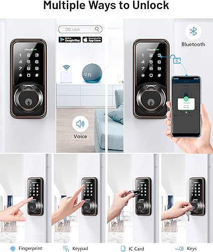 Miniatura 4 de Zowill DK07G - Cerradura inteligente WiFi, cerradura de puerta de huellas dactilares con aplicación y control de voz, cerradura de puerta