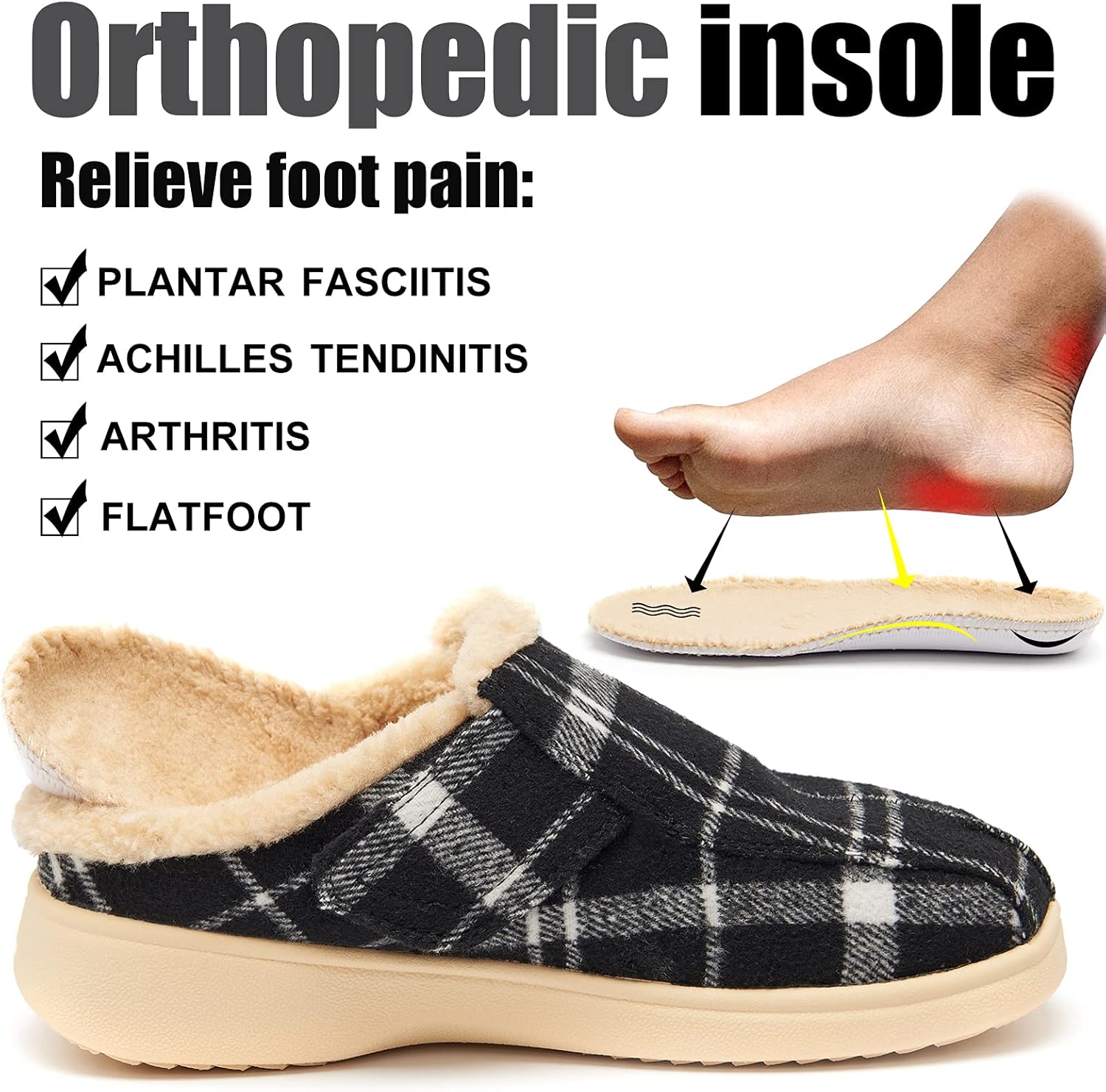 Mens Adjustable Orthopedic Slippers Shoe for Plantar Fasciitis & Foot Pain Relief with Arch Support Christmas - Image 2