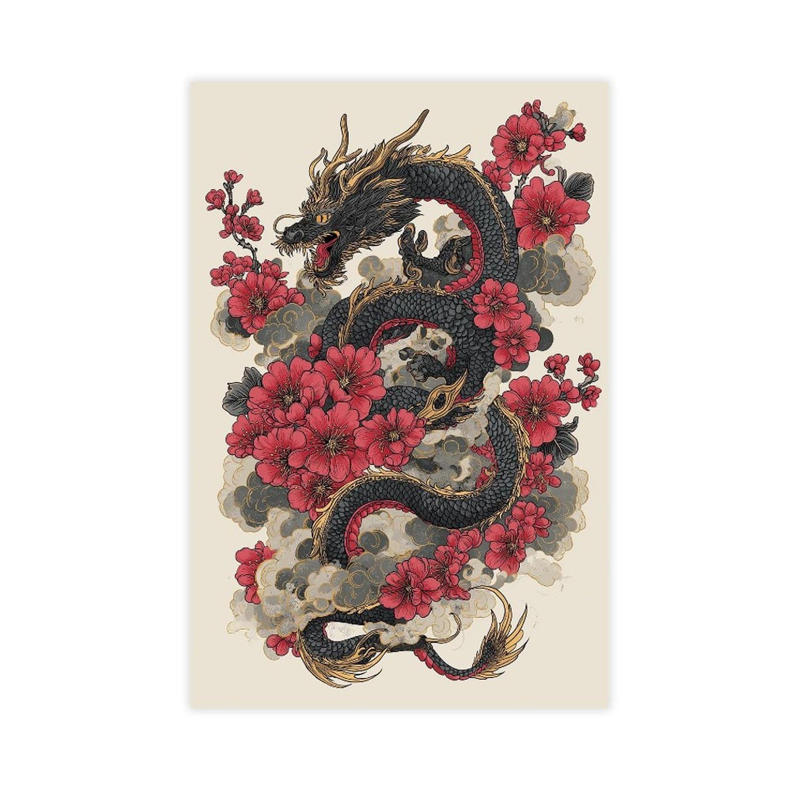 MRYCQ Cherry Blossom Dragon Poster Canvas Poster for Bedroom Decor Gift