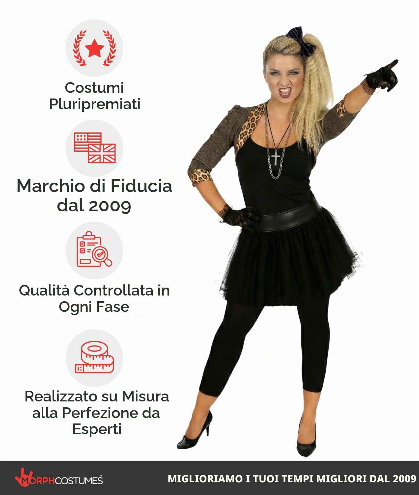 Fun Shack Costume Donna Anni '80 – Vestito Cantante Pop con Gonna Tulle, Giacca Leopardata e Accessori – Abito Carnevale, Festa a Tema, Look Vintage Anni '70 '84 XL