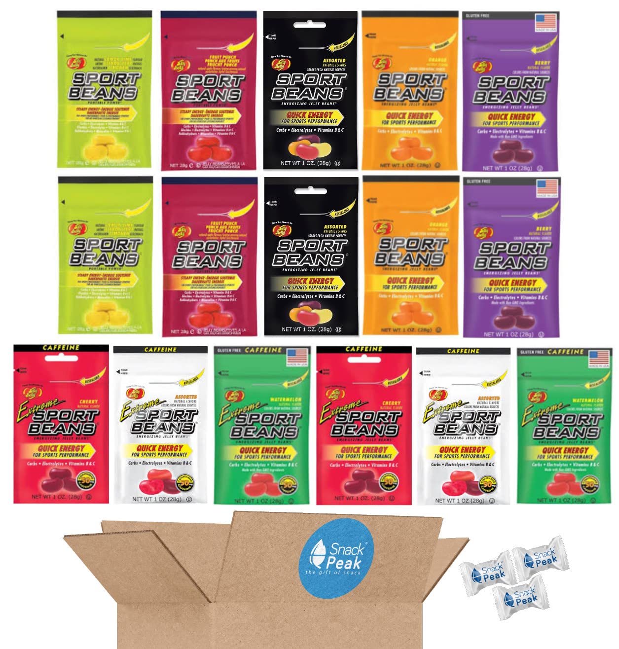 Sport Beans Snack Peak Gift Box – Assorted, Lemon Lime, Orange, Fruit Punch, Berry, Cherry Extreme, Watermelon Extreme, and Assorted Extreme