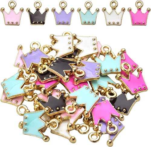 Aylifu 30 dijes de corona esmaltados chapados en oro, encantadores multicolores, para pulseras, collares, manualidades, joyería, decoración, Zinc