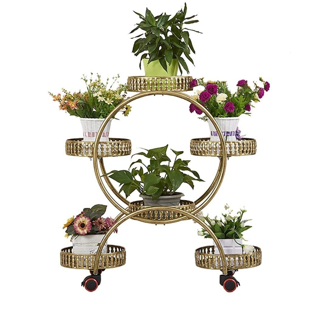 Étagère à fleurs en métal rétro pour 6 pots, support de plantes sur roues pour jardin et balcon