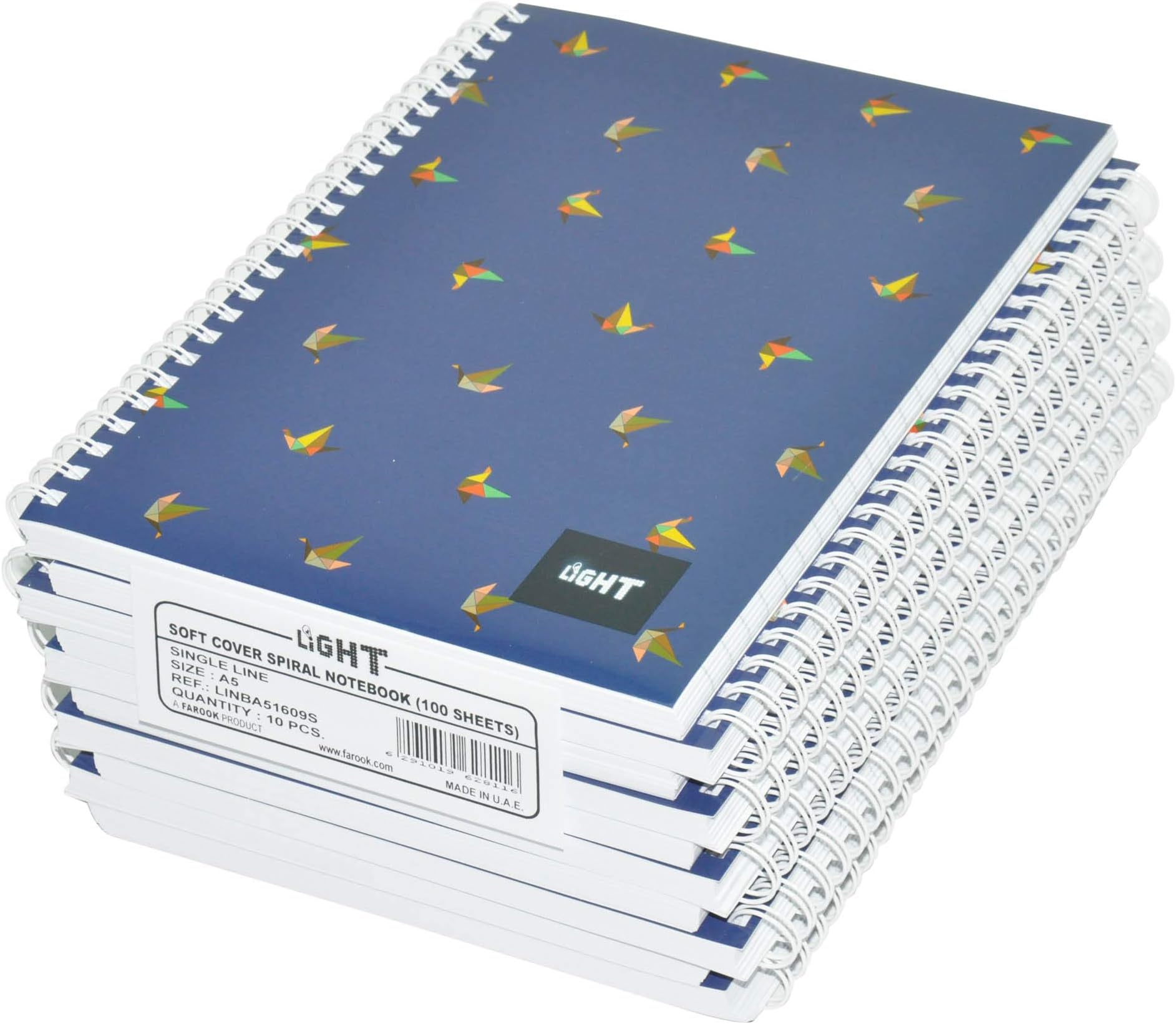 FIS Light LINBA51609S Single Ruled Spiral Notebook with Soft Cover (100 Sheet, A5 Size) - 10 Pieces