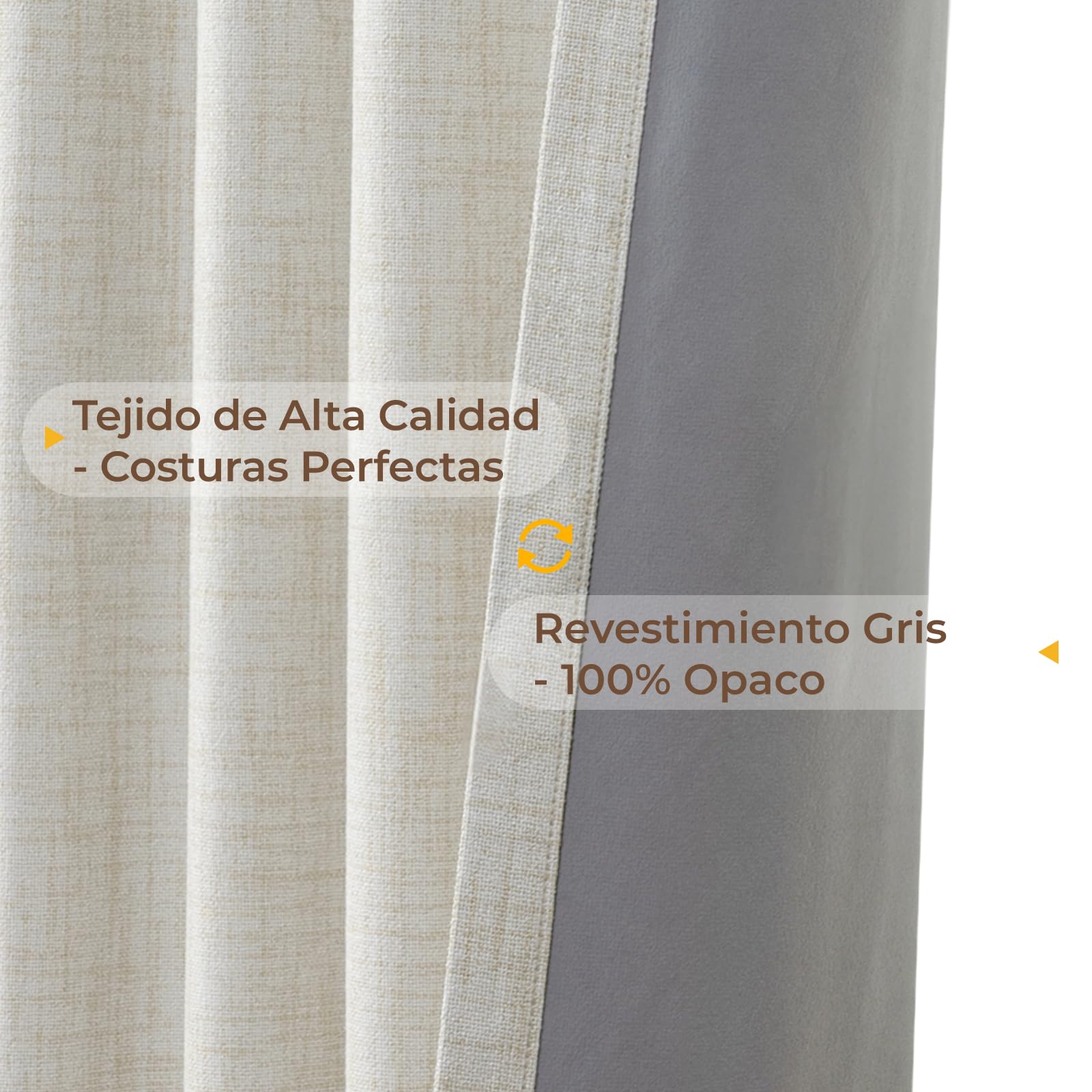 INOVADAY 100% Cortinas Opacas 2 Piezas Cortinas Termicas Aislantes Frio y Calor, Cortina Salon Dormitorio 140x245 CM, Beige