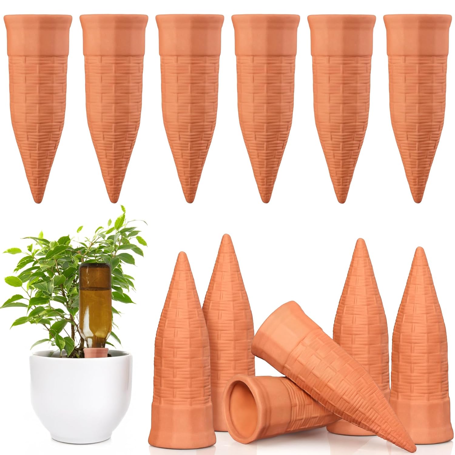 Terracotta Watering Spikes 12 Pack Plant Watering Devices Wine Bottle Automatic Plant Waterer for Vacations, Self Watering Stakes for Indoor Outdoor Plants
