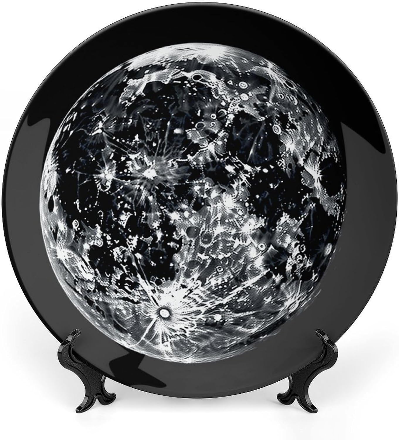 Moon Decorative Plates for Display Round Porcelain Plate Living Room Table Ceramic Hanging Decorative Plate Art Decor for Living Room Table with 1 Display Stand 10inch