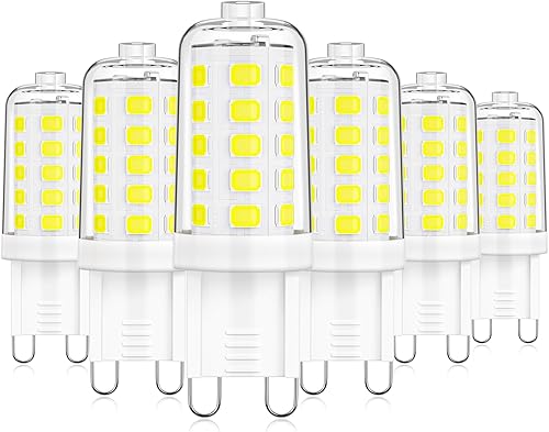 MAXvolador Bombilla LED G9 regulable, luz blanca diurna 6000K, equivalente a halógeno T4 de 40 W, base bi pin de 4 W, bombillas G9 para iluminación
