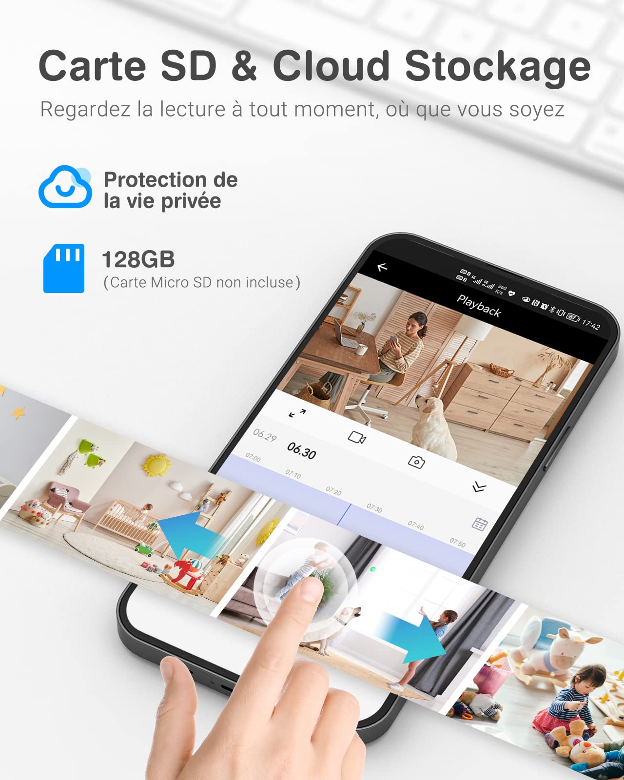 ANNKE 3MP Caméra Surveillance WiFi Intérieure 360°, Audio Bidirectionnel, Vision Nocturne IR, AI Détection de Mouvement, Partage d'appareils Accès à Distance, pour Bébé/Animal, Noir